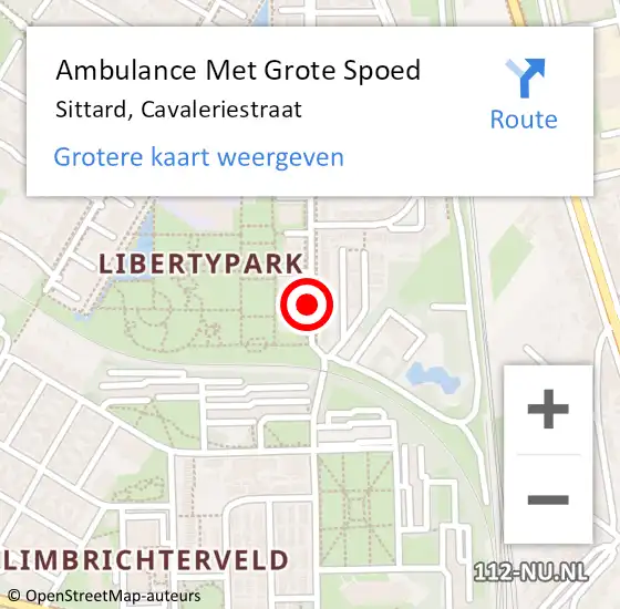 Locatie op kaart van de 112 melding: Ambulance Met Grote Spoed Naar Sittard, Cavaleriestraat op 10 oktober 2014 06:51