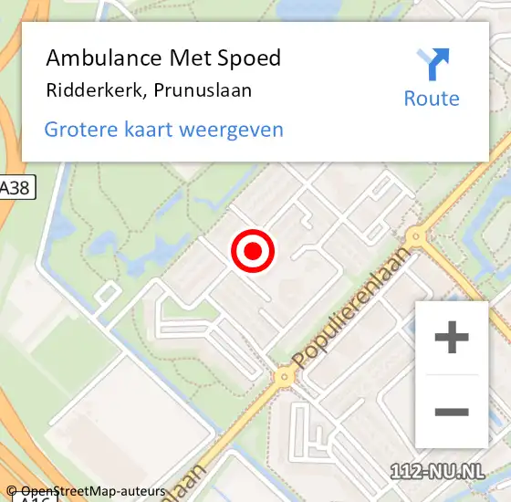 Locatie op kaart van de 112 melding: Ambulance Met Spoed Naar Ridderkerk, Prunuslaan op 20 juni 2024 08:26