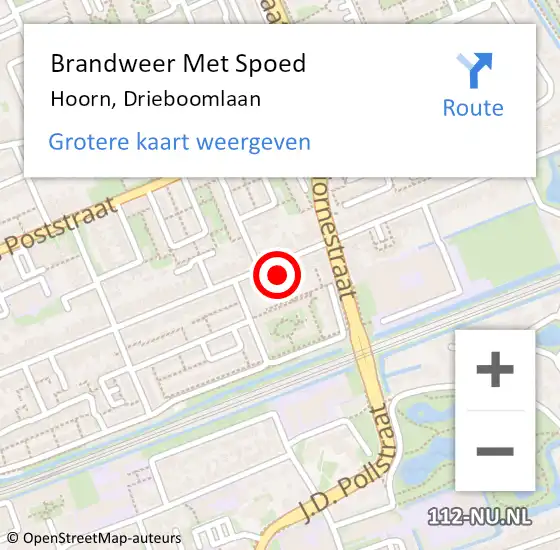 Locatie op kaart van de 112 melding: Brandweer Met Spoed Naar Hoorn, Drieboomlaan op 20 juni 2024 08:54