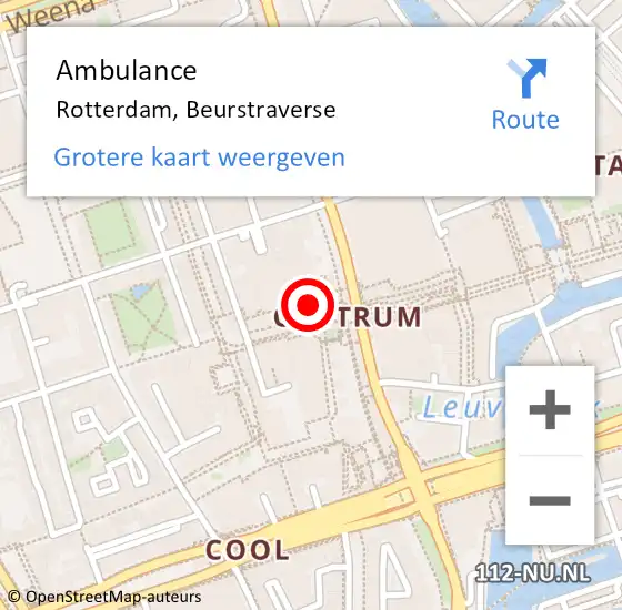 Locatie op kaart van de 112 melding: Ambulance Rotterdam, Beurstraverse op 20 juni 2024 09:04