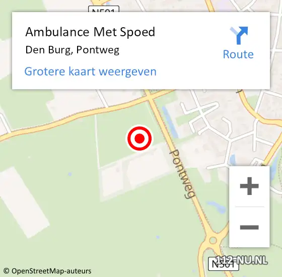 Locatie op kaart van de 112 melding: Ambulance Met Spoed Naar Den Burg, Pontweg op 20 juni 2024 09:05