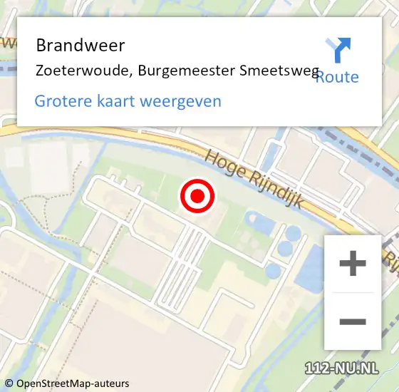 Locatie op kaart van de 112 melding: Brandweer Zoeterwoude, Burgemeester Smeetsweg op 20 juni 2024 09:10