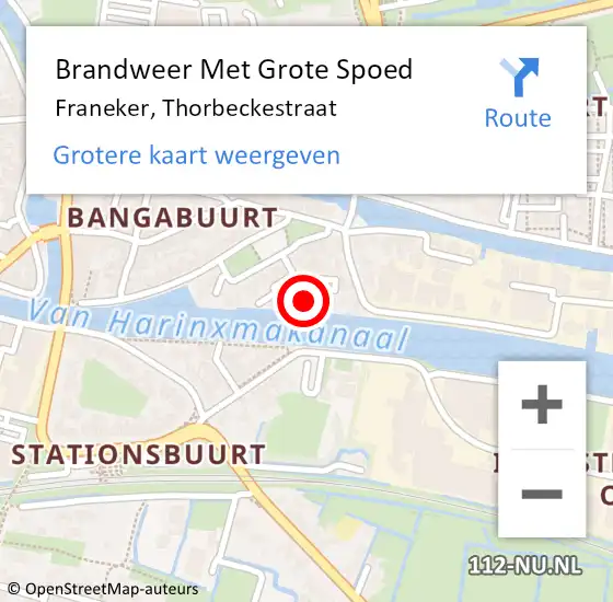 Locatie op kaart van de 112 melding: Brandweer Met Grote Spoed Naar Franeker, Thorbeckestraat op 20 juni 2024 09:20