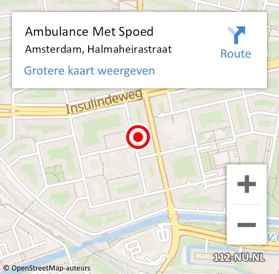 Locatie op kaart van de 112 melding: Ambulance Met Spoed Naar Amsterdam, Halmaheirastraat op 20 juni 2024 09:49