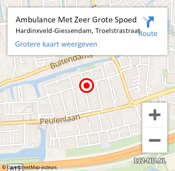 Locatie op kaart van de 112 melding: Ambulance Met Zeer Grote Spoed Naar Hardinxveld-Giessendam, Troelstrastraat op 20 juni 2024 10:17