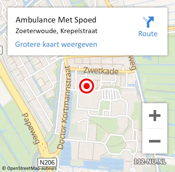 Locatie op kaart van de 112 melding: Ambulance Met Spoed Naar Zoeterwoude, Krepelstraat op 20 juni 2024 10:21