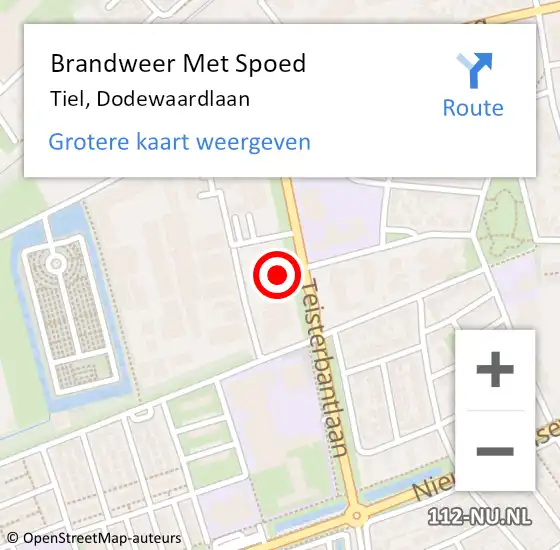 Locatie op kaart van de 112 melding: Brandweer Met Spoed Naar Tiel, Dodewaardlaan op 20 juni 2024 10:27