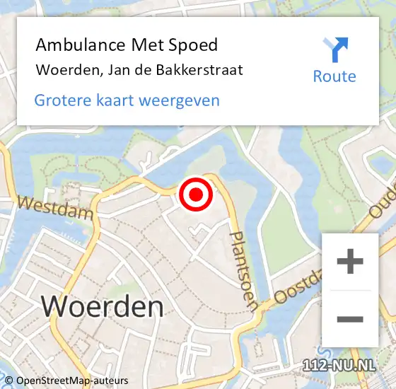 Locatie op kaart van de 112 melding: Ambulance Met Spoed Naar Woerden, Jan de Bakkerstraat op 10 oktober 2014 07:23