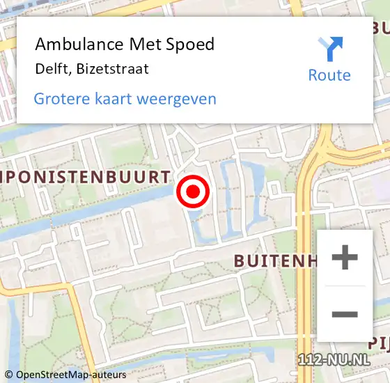 Locatie op kaart van de 112 melding: Ambulance Met Spoed Naar Delft, Bizetstraat op 20 juni 2024 10:32