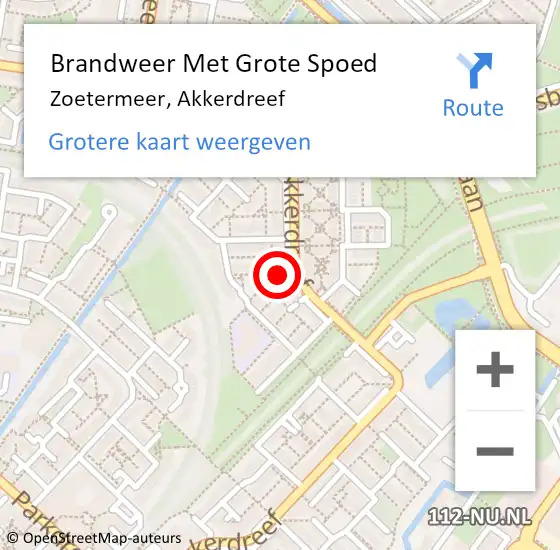 Locatie op kaart van de 112 melding: Brandweer Met Grote Spoed Naar Zoetermeer, Akkerdreef op 20 juni 2024 10:38