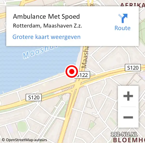 Locatie op kaart van de 112 melding: Ambulance Met Spoed Naar Rotterdam, Maashaven Z.z. op 20 juni 2024 10:59