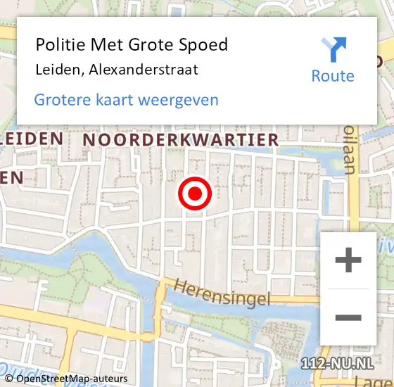 Locatie op kaart van de 112 melding: Politie Met Grote Spoed Naar Leiden, Alexanderstraat op 20 juni 2024 11:00