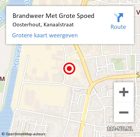 Locatie op kaart van de 112 melding: Brandweer Met Grote Spoed Naar Oosterhout, Kanaalstraat op 20 juni 2024 11:07