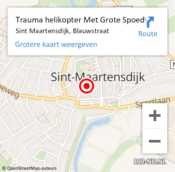 Locatie op kaart van de 112 melding: Trauma helikopter Met Grote Spoed Naar Sint Maartensdijk, Blauwstraat op 20 juni 2024 11:17