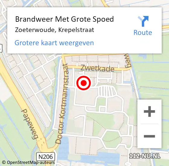 Locatie op kaart van de 112 melding: Brandweer Met Grote Spoed Naar Zoeterwoude, Krepelstraat op 20 juni 2024 11:19