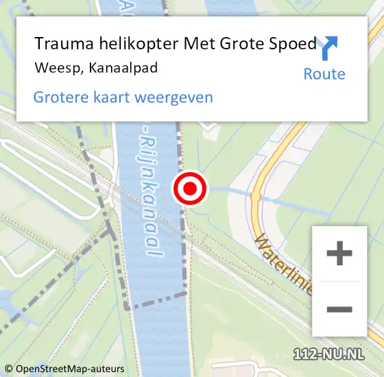 Locatie op kaart van de 112 melding: Trauma helikopter Met Grote Spoed Naar Weesp, Kanaalpad op 20 juni 2024 11:21