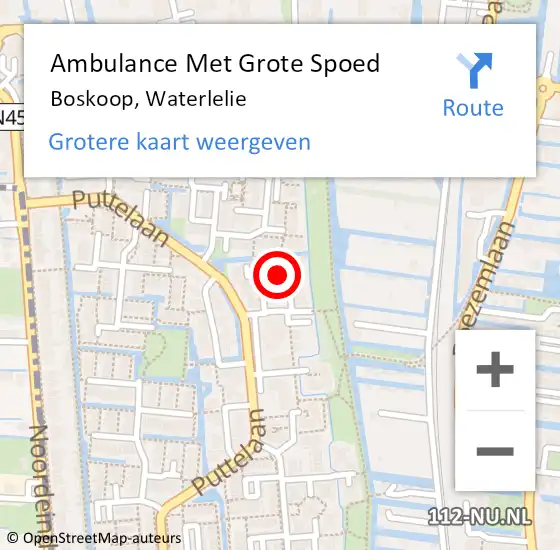 Locatie op kaart van de 112 melding: Ambulance Met Grote Spoed Naar Boskoop, Waterlelie op 20 juni 2024 11:26