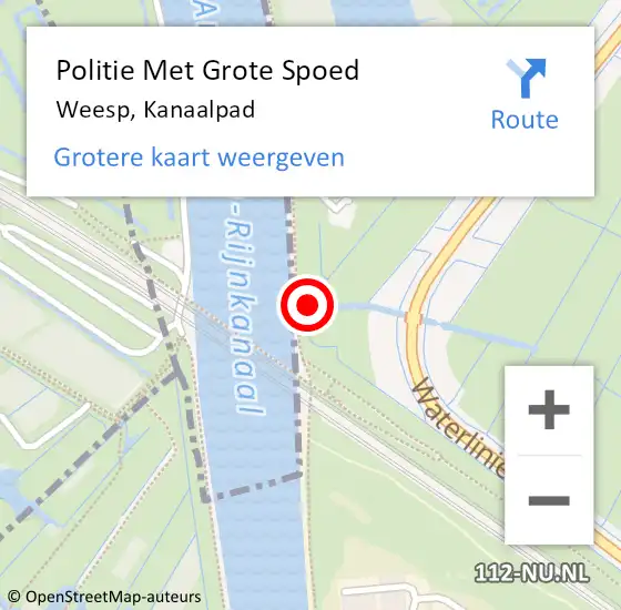 Locatie op kaart van de 112 melding: Politie Met Grote Spoed Naar Weesp, Kanaalpad op 20 juni 2024 11:28