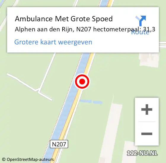 Locatie op kaart van de 112 melding: Ambulance Met Grote Spoed Naar Alphen aan den Rijn, N207 hectometerpaal: 31,3 op 20 juni 2024 11:44