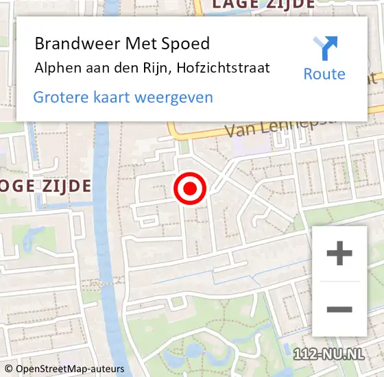 Locatie op kaart van de 112 melding: Brandweer Met Spoed Naar Alphen aan den Rijn, Hofzichtstraat op 20 juni 2024 11:47