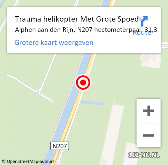Locatie op kaart van de 112 melding: Trauma helikopter Met Grote Spoed Naar Alphen aan den Rijn, N207 hectometerpaal: 31,3 op 20 juni 2024 11:50