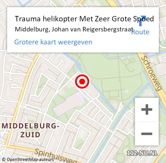 Locatie op kaart van de 112 melding: Trauma helikopter Met Zeer Grote Spoed Naar Middelburg, Johan van Reigersbergstraat op 20 juni 2024 11:57
