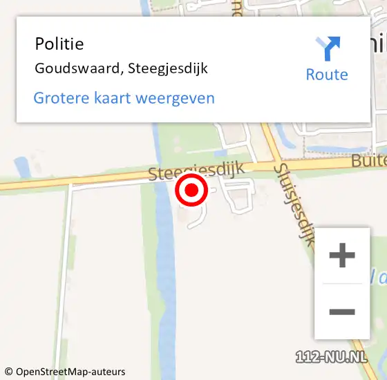 Locatie op kaart van de 112 melding: Politie Goudswaard, Steegjesdijk op 20 juni 2024 12:00