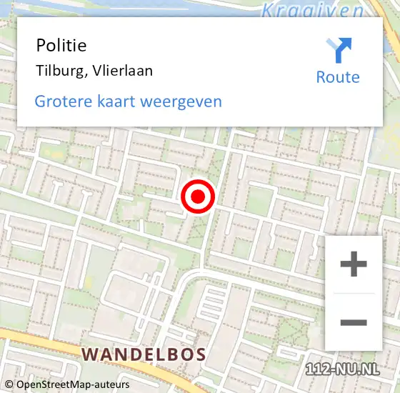 Locatie op kaart van de 112 melding: Politie Tilburg, Vlierlaan op 20 juni 2024 12:17