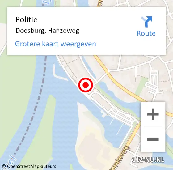 Locatie op kaart van de 112 melding: Politie Doesburg, Hanzeweg op 20 juni 2024 12:18