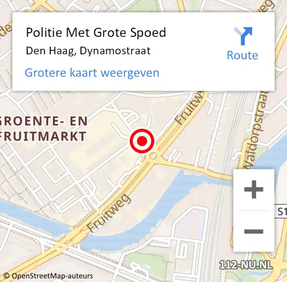 Locatie op kaart van de 112 melding: Politie Met Grote Spoed Naar Den Haag, Dynamostraat op 20 juni 2024 12:39