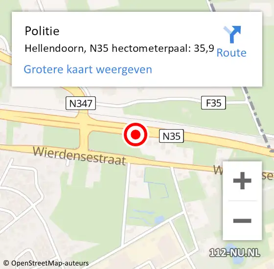 Locatie op kaart van de 112 melding: Politie Hellendoorn, N35 hectometerpaal: 35,9 op 20 juni 2024 12:47