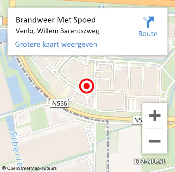 Locatie op kaart van de 112 melding: Brandweer Met Spoed Naar Venlo, Willem Barentszweg op 20 juni 2024 13:02