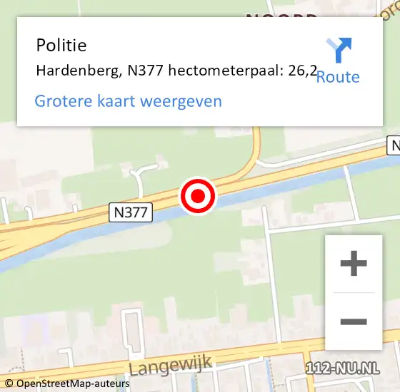 Locatie op kaart van de 112 melding: Politie Hardenberg, N377 hectometerpaal: 26,2 op 20 juni 2024 13:05