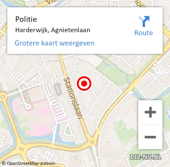 Locatie op kaart van de 112 melding: Politie Harderwijk, Agnietenlaan op 20 juni 2024 13:06