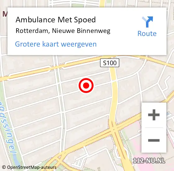 Locatie op kaart van de 112 melding: Ambulance Met Spoed Naar Rotterdam, Nieuwe Binnenweg op 20 juni 2024 13:10