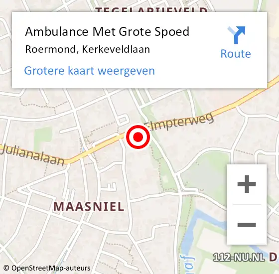 Locatie op kaart van de 112 melding: Ambulance Met Grote Spoed Naar Roermond, Kerkeveldlaan op 20 juni 2024 13:14