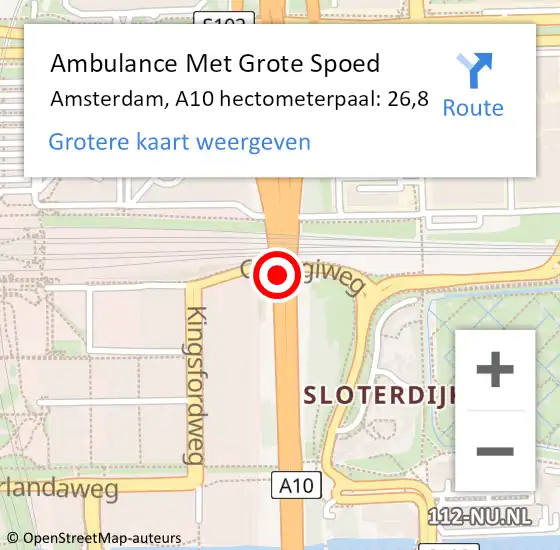 Locatie op kaart van de 112 melding: Ambulance Met Grote Spoed Naar Amsterdam, A10 hectometerpaal: 26,8 op 20 juni 2024 13:15
