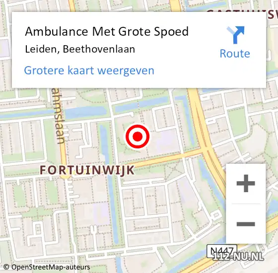 Locatie op kaart van de 112 melding: Ambulance Met Grote Spoed Naar Leiden, Beethovenlaan op 20 juni 2024 13:19