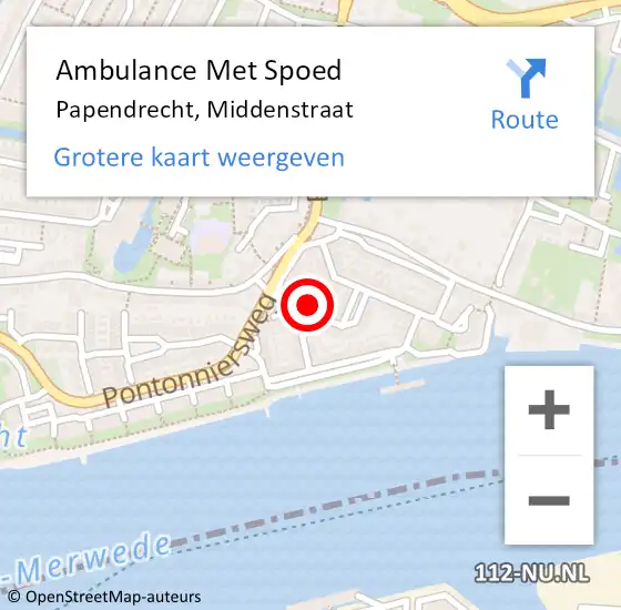 Locatie op kaart van de 112 melding: Ambulance Met Spoed Naar Papendrecht, Middenstraat op 20 juni 2024 13:22