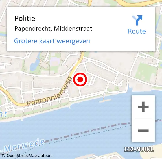 Locatie op kaart van de 112 melding: Politie Papendrecht, Middenstraat op 20 juni 2024 13:23