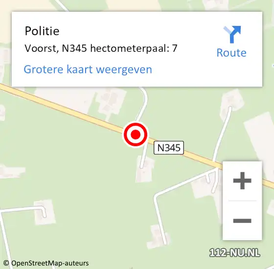 Locatie op kaart van de 112 melding: Politie Apeldoorn, N345 hectometerpaal: 7 op 20 juni 2024 13:23