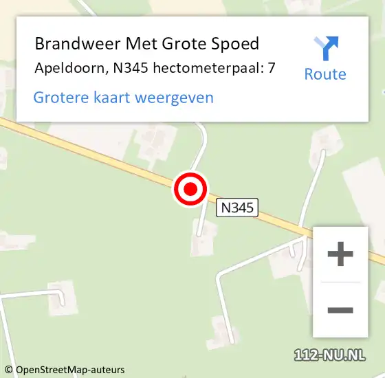 Locatie op kaart van de 112 melding: Brandweer Met Grote Spoed Naar Apeldoorn, N345 hectometerpaal: 7 op 20 juni 2024 13:24