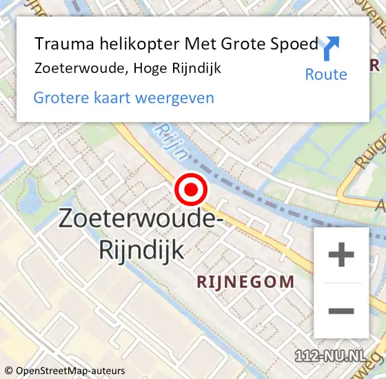 Locatie op kaart van de 112 melding: Trauma helikopter Met Grote Spoed Naar Zoeterwoude, Hoge Rijndijk op 20 juni 2024 13:25