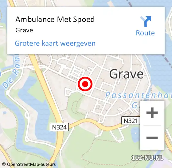 Locatie op kaart van de 112 melding: Ambulance Met Spoed Naar Grave op 20 juni 2024 13:29