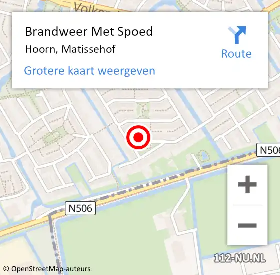 Locatie op kaart van de 112 melding: Brandweer Met Spoed Naar Hoorn, Matissehof op 20 juni 2024 13:41