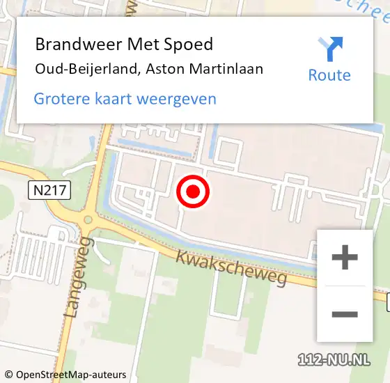 Locatie op kaart van de 112 melding: Brandweer Met Spoed Naar Oud-Beijerland, Aston Martinlaan op 20 juni 2024 14:07