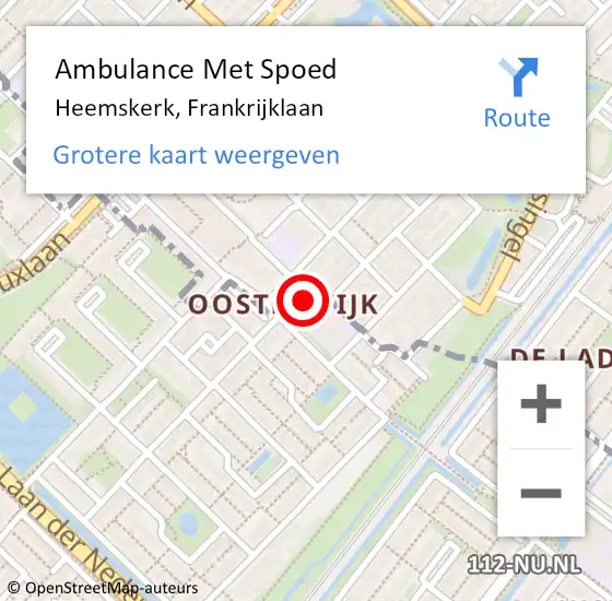 Locatie op kaart van de 112 melding: Ambulance Met Spoed Naar Heemskerk, Frankrijklaan op 20 juni 2024 14:09