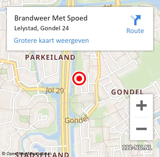 Locatie op kaart van de 112 melding: Brandweer Met Spoed Naar Lelystad, Gondel 24 op 20 juni 2024 14:13