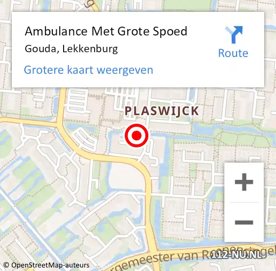 Locatie op kaart van de 112 melding: Ambulance Met Grote Spoed Naar Gouda, Lekkenburg op 20 juni 2024 14:15