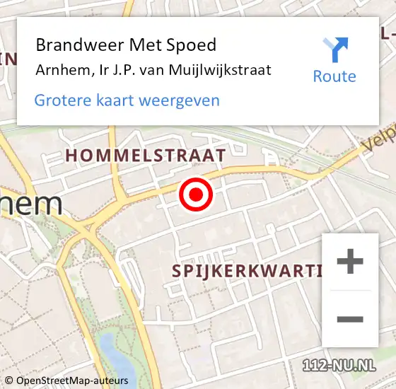 Locatie op kaart van de 112 melding: Brandweer Met Spoed Naar Arnhem, Ir J.P. van Muijlwijkstraat op 20 juni 2024 14:34